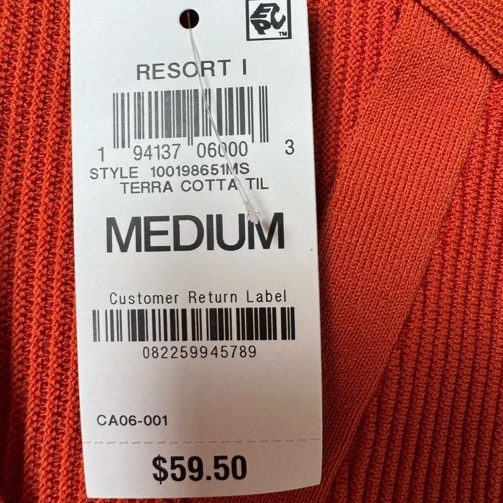 INC International Orange Sleeveless Ribbed Polo Sweater Top Size Medium NWT
